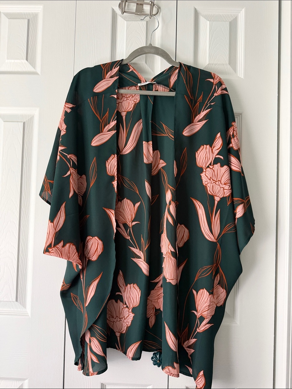 Nomad Floral Draped Kimono in Forest Green and Blush
